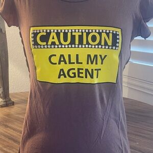 Brown Graphic Tee - Caution Call My Agent